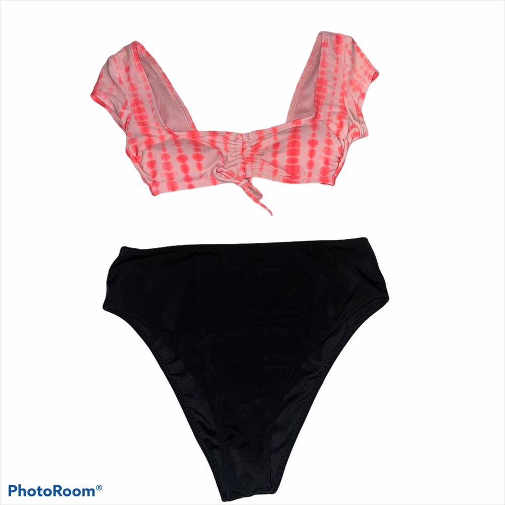 TARGET pink tie dye bikini top black bottoms
